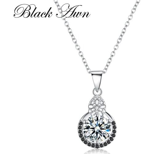 Classic Slide Necklaces Pendants for Women Row Black&White Stone Classic Genuine 100% 925 Sterling Silver Jewelry P142