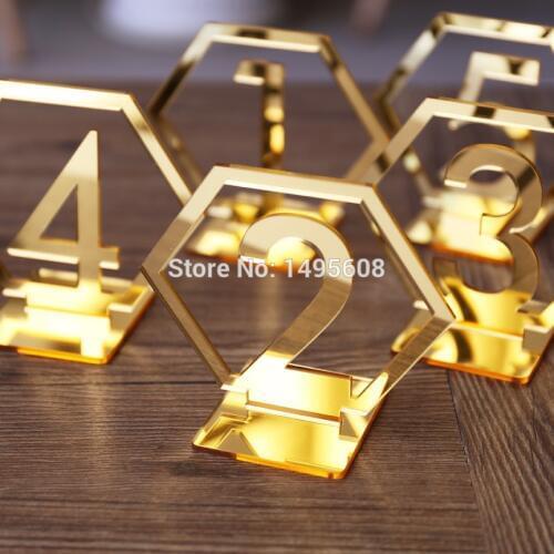 Hexagon Table Number Signs for Wedding Party Decor,silver or Gold Acrylic Number,Roman Numerals Geometric Boho Centerpiece