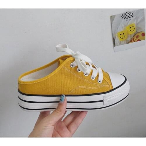 New Spring Woman Half Slipper Canvas Shoes Flat Sneakers Women Casual Comfortable Loafer Driving Low Lace Up Shoes