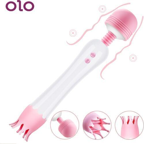 OLO AV Magic Wand Vibrator Vaginal Massager Licking Tongue Oral Clit Double Head Vibrator Clitoris Stimulator Sex Toys for Women