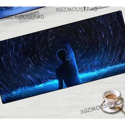 XGZ Anime Large Mouse Pad Black Lock Edge Universe Starry Night Scene Boy Computer Desk Mat Forest Natural Rubber Non-slip