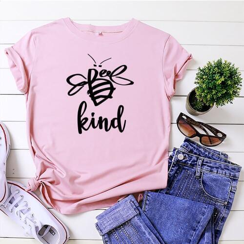Oversized Size S-5XL 100% Cotton Summer Funny BE KIAD Womens T-shirt O-Neck Harajuku Top Casual Female T shirt