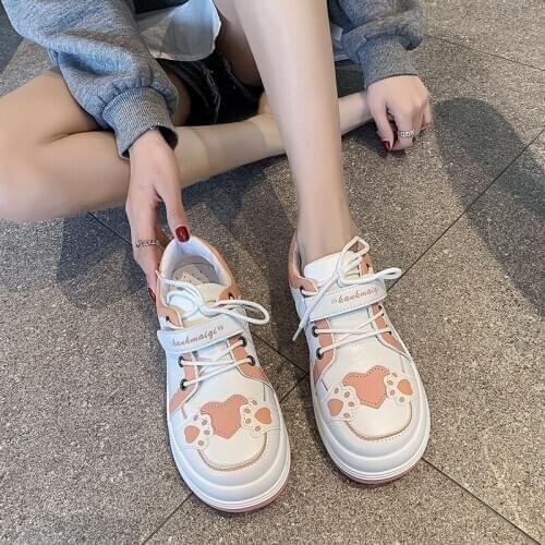 Japanese Sports Lolita Shoes Womens 2021 Spring New Student Cute Lolita Sneakers Running Round Toe Lace Up Cat Claw Female Flat