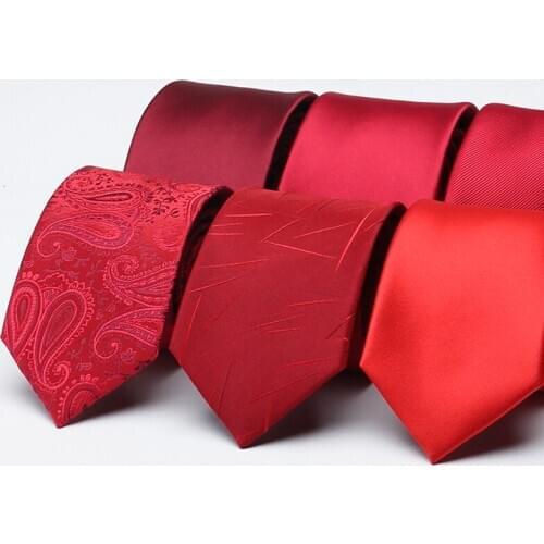 High Quality Groom Wedding Tie Red jacquard 7CM Ties For Men Business Suit Work Necktie Mens Fashion Party Engagement Neck Tie