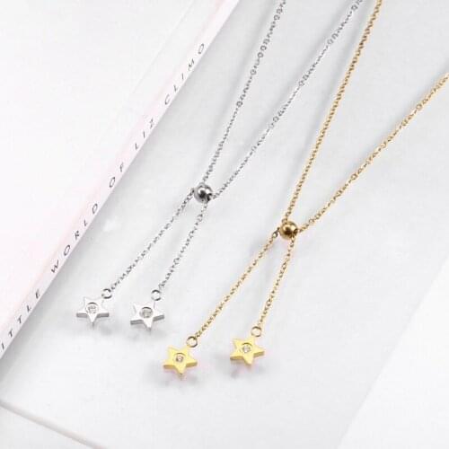 RIR Dainty Minimalism Necklace Star Flower Round Shape with Small Crystal Pendant For Women Charm Jewelry In Stainless Steel