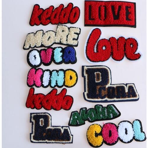 2 Pcs 3D English letters Towel embroidery icon Iron on Patches for Clothing DIY Stripes Clothes Patchwork Custom Badges