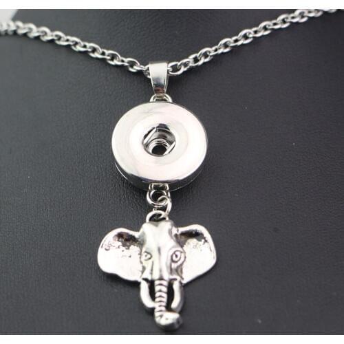 2PC 50cm Link Chain Metal Elephant Animal Charms 18mm Snap Buttons Pendant Necklaces Diy Snap Jewelry For Men Women