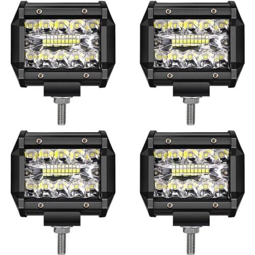 4 Inch 60W Off Road Driving Lights Triple Row Spot Flood Beam LED Fog Lights Led Work Lights for Jeep Trucks Polaris BoatsPickup