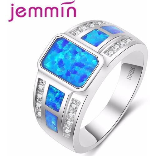 925 Silver Jewelry Rainbow Fire Blue Opal Ring Classic Noble Women Fashion Silver Ring Fashion Jewelry Gift for Lover