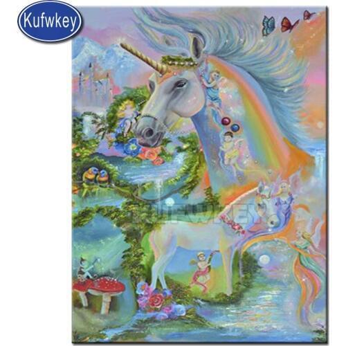 Daimond painting full square Unicorn Diamond Embroidery waterfall landscape Diamond Painting round all drill mosaic animals art