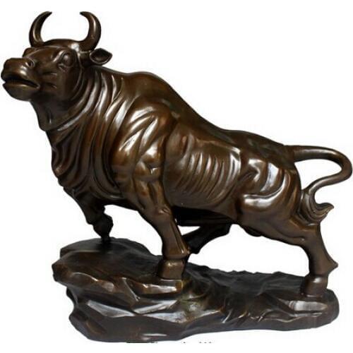 Large Size BRASS Coffee Color Wall Street Bull OX on Mountain Statue 9" decoration brass factory outlets
