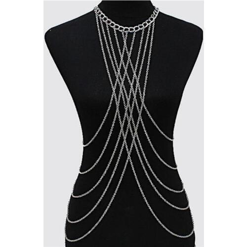 Fashion Womens Sexy Summer Beach Tassel Body Waist Chain Fringe Cross Tie Shoulder Bikini Harness Belt Chain Waistband Necklace