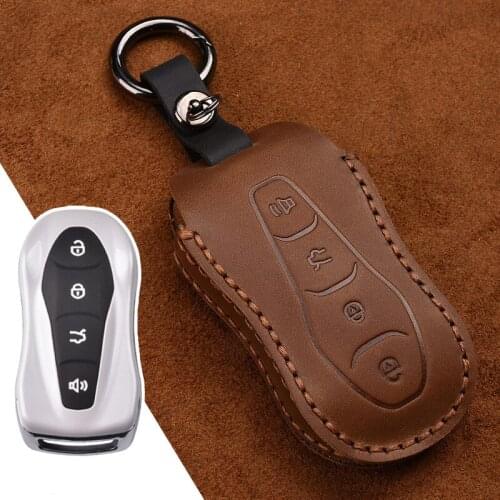 High quality Leather Car Key Case Full Cover For Geely Boyue PRO Xingyue Smart Car Key Shell keychain Accessories Keyring
