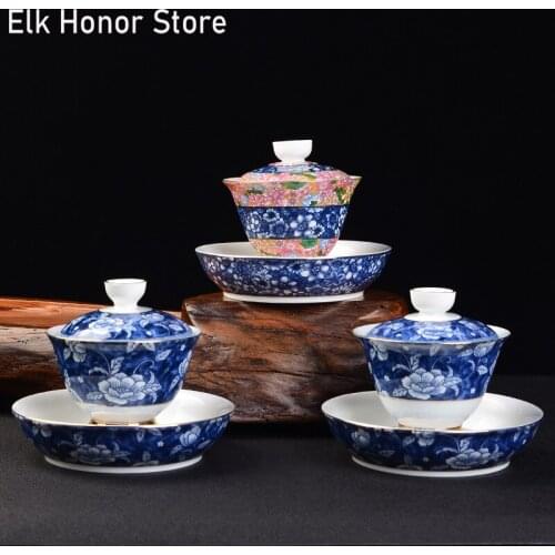 160ml Color Ceramic Sancai Covered Bowl Handmade Ceramic Tea Set Kung Fu Tea Making Bowl Hand Grasping Cups Office Decoration