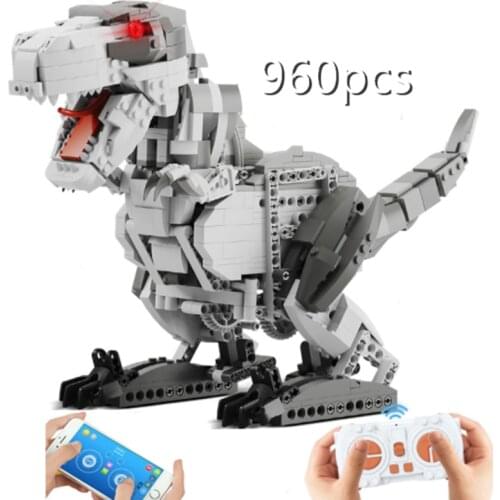 Electric Building Blocks RC Dinosaur Tyrannosaurus Rex Technical APP Remote Control Robot Animals Model Bricks Kids Toys Gifts