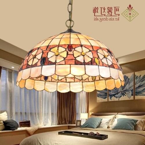 European Tiffany Ceiling Retro Shell Mediterranean Sea Pastoral Ceiling Lights Luminaria Teto Ceiling Lamps For Home Decoration