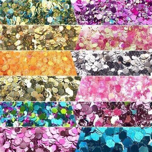 10gram Holographic Sequins Glitter Colorful Hexagon 12 Colors Eye Shiny Skin Highlight Face Body Glitter Flake Sequins MA0255