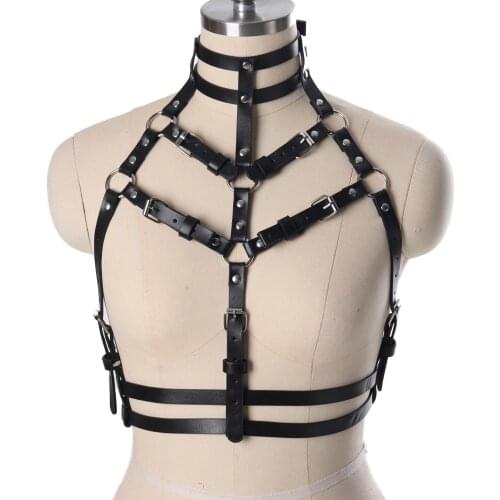 Gothic Body Harness Leather Lingerie Belt Cage Top Adjust Punk Suspender Waist Body Bondage Bra Chest Festival Balls Women