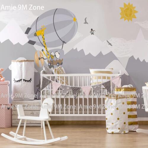 Tuya Art mural wallpaper grey moutains and balloon wallpaper for kids room wall decor wall-paper nursery room wallpapers