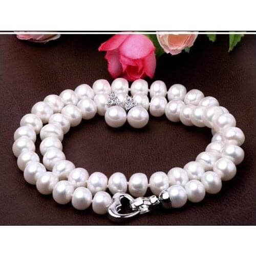 Classic 9-10mm south sea round white pearl necklace earring 925s