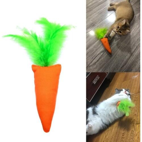 Carrot Shape Cat Kitten Chew Toys Catnip Interactive Feather Bite Scrathing Toy