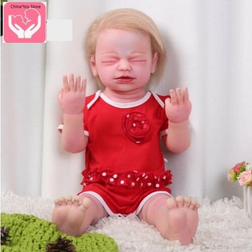 22" Eyes Closed Girl Doll Silicone Rebirth Hair Skeleton Doll Toddler Toys Gift