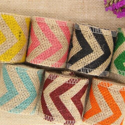 6 cm wide 2 metres/roll Natural Jute Wedding Party Decor printed chevron jute linen ribbons 7 colors