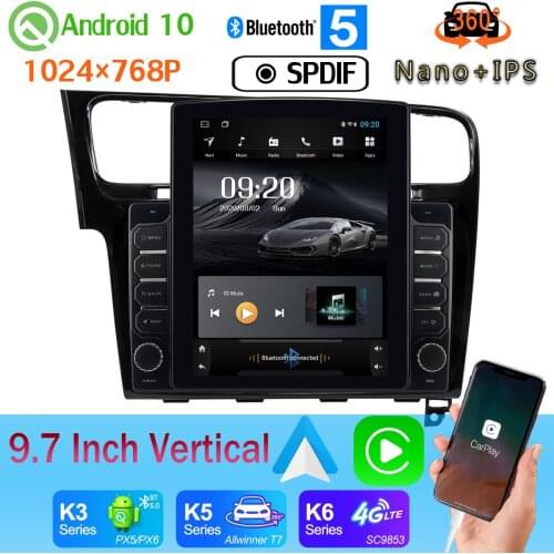 9.7" Vertical Style Head Unit Car Media GPS CarPlay Android 10 360 Camera Radio For Volkswagen VW Golf 7 MK7 2013-2020 PX6 4+64G