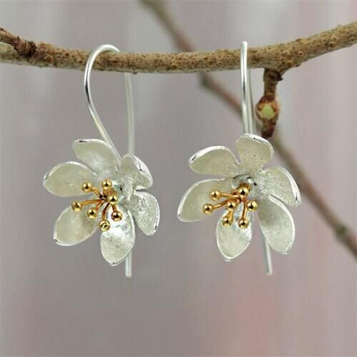 Cute Flower Earrings Gold Flower Water Lily Hooks Earrings Gift for her Women Party Jewelry Statement Drop Earring