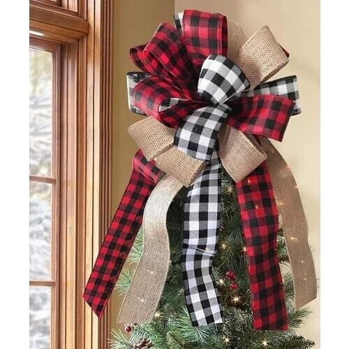 Newest Arrival 17 Styles Christmas Tree Topper Rustic Buffalo Plaid Decorative Bow for Holiday Home Party Décor