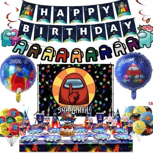 Hot Among of Us Theme Party Supplies Disposable Tableware Cup Plate Napkin Straw Balloon Happy Birthday Kid Favorite Decoration