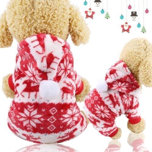 Christmas Dog Clothes Vest Hooide Soft Coral Velvet Red Snowflake Deer Pattern Cat Small Dog Winter Coat Jacket Pet Clothing