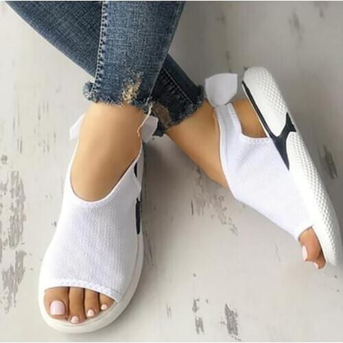 Women sandal Mesh peep toe Chunky sandals Wedges shoes for women Soft Beach shoes White Black Summer woman shoe