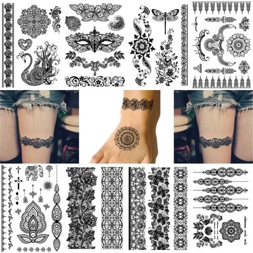 Sexy Woman Black Lace Tattoo Sticker Body Art Tattoo Waterproof Tattoo Sticker fake tattoo for woman makeup stickers