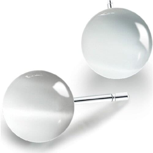 S925 Silver Plated Earring White Crystal Smooth Ball Stud Earring For Women Wedding Gift Lady Girl Fashion Jewelry