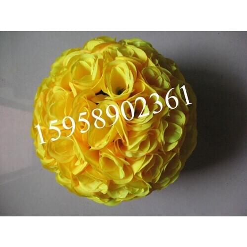 SPR EMS Free shipping-yellowwedding kissing silk rose flower ball artificial flowers decoration-30cm 12 inch 15pcs/lot
