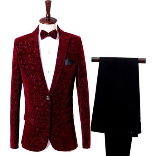 Red slim formal dress marriage suits blazer slim mens blazers set groom married costume banquet man jacket + trousers + tie