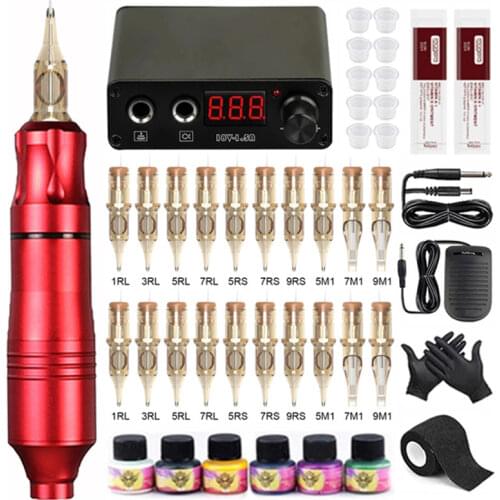 Professional Tattoo Machine Set Complete Tattoo Pen Kit Rotary Gun Permanent Makeup Machine With Cartridges Needles for Body Art