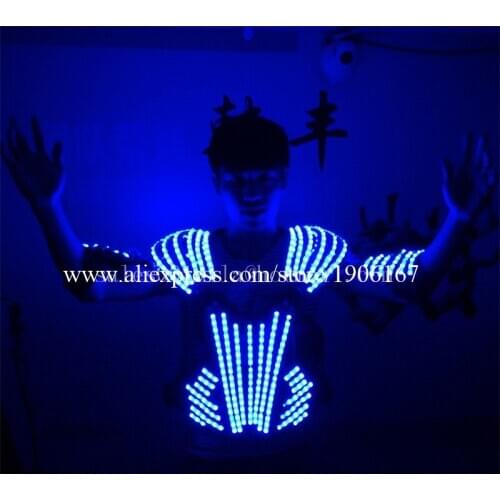 Wecool hot sale dj blue color LED armor costumes for stage dance wear performance Christmas Halloween