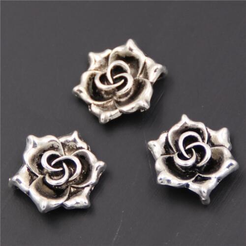 WKOUD 10pcs Silver Plated rose series brooch necklace DIY charm jewelry alloy pendant accessories A426