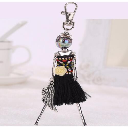 YLWHJJ new women lovely Small flower tassel doll bag keychain popular princess Pendant Girls Car key chains hot fashion jewelry
