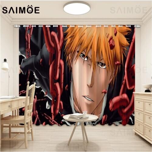 BLEACH Anime Curtains Kurosaki Cartoons Blackout Curtains For Living Room Childrens Curtain Bedroom Decor Ultra Micro Shading