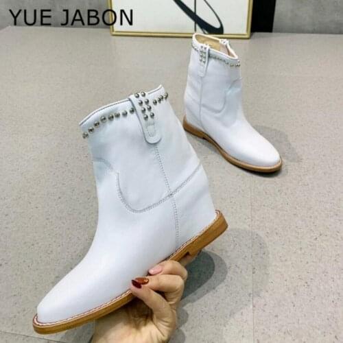 Women Short Ankle Boots Fashion Flat /Height Increasing Winter Shoes Woman Warm Retro Casual Lady Rivets Footwear Size 35-42
