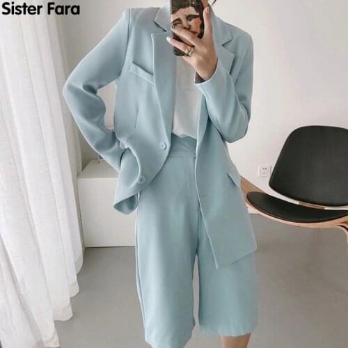Sister Fara Elegant Spring Single Breasted Blazers Womens Suit+High Waist Zipper Fly Casual Shorts Autumn Two Piece Set Women