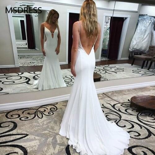 Vestido de formatura longo Mermaid Party Evening Gowns 2019 Beaded Spaghetti Straps Backless Long White Chiffon Prom Dress