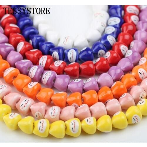 10pcs/lot Cute Smiling Ceramic Beads Mini Multicolor Kittens Straight Hole Beads For Jewelry Making Handmade Accessories