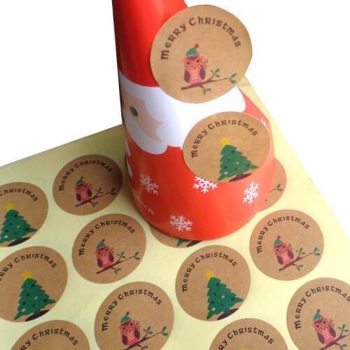 120pcs/Lot Kawaii Merry Christmas Tree Owl christmas gift Cake Packaging Sealing Label Sticker Adhesive Gift For Children