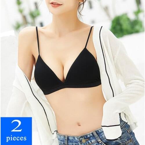 2pcs/set French Triangle Cup Wrapped Chest No Steel Ring Thread Sexy Beauty Back Thin Shoulder Strap Comfortable Underwear