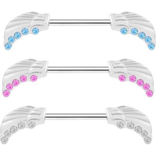 2PCS New Fashion Style Nipple Rings Piercing Stainless Steel Vintage Wings Sexy Women Nipple Rings Jewelry Body Piercing Gift