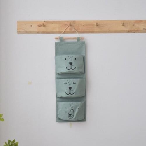 3 Pockets Cute Wall Hanging Storage Bag Linen Clothes Organizer Closet Storage Bag Children Room Organizer Pouch Home #T1P